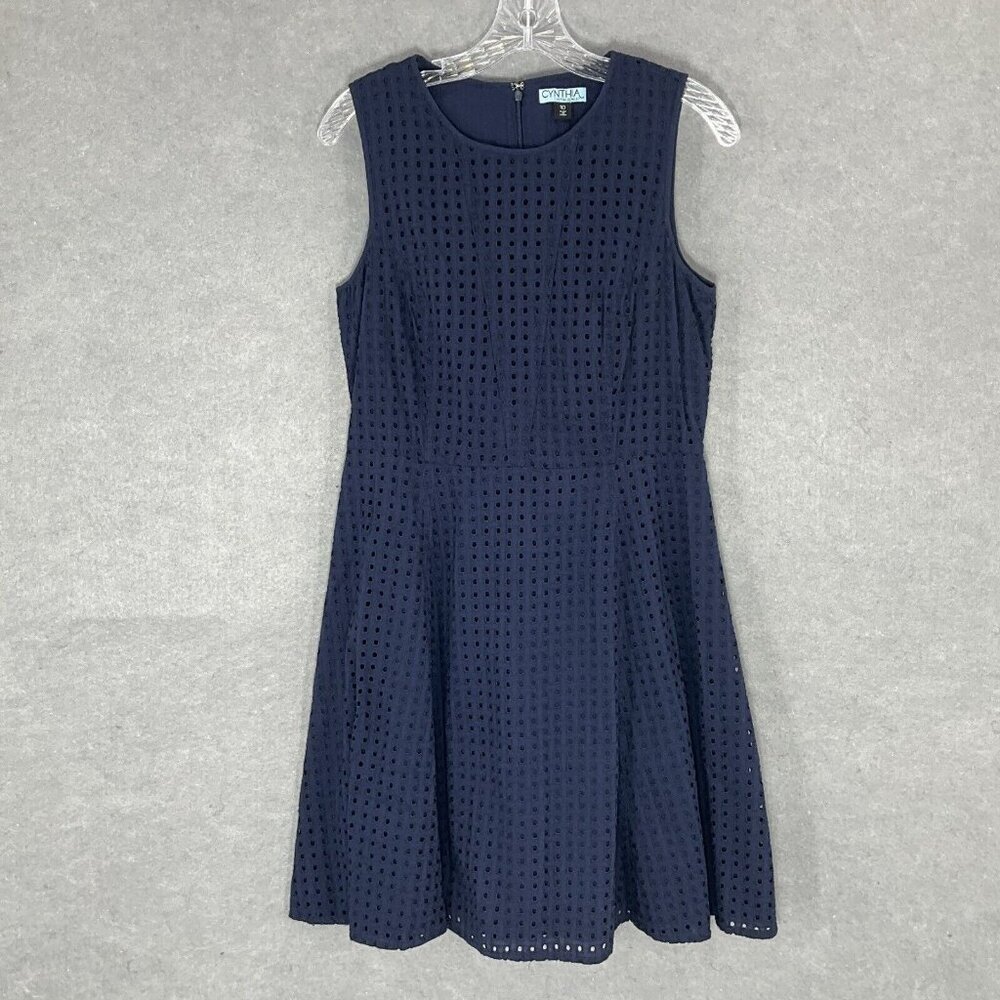 Cynthia Rowley Dress Women 10 Blue Lined Sleeveless Zip Cotton Preppy